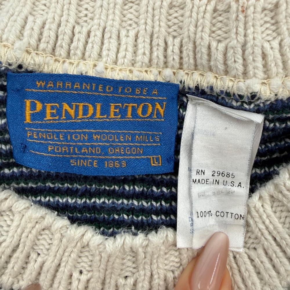 Vintage Pendleton Mens Plaid Cotton Knit Crewneck Sweater Made in USA‎ Size L - Picture 5 of 12